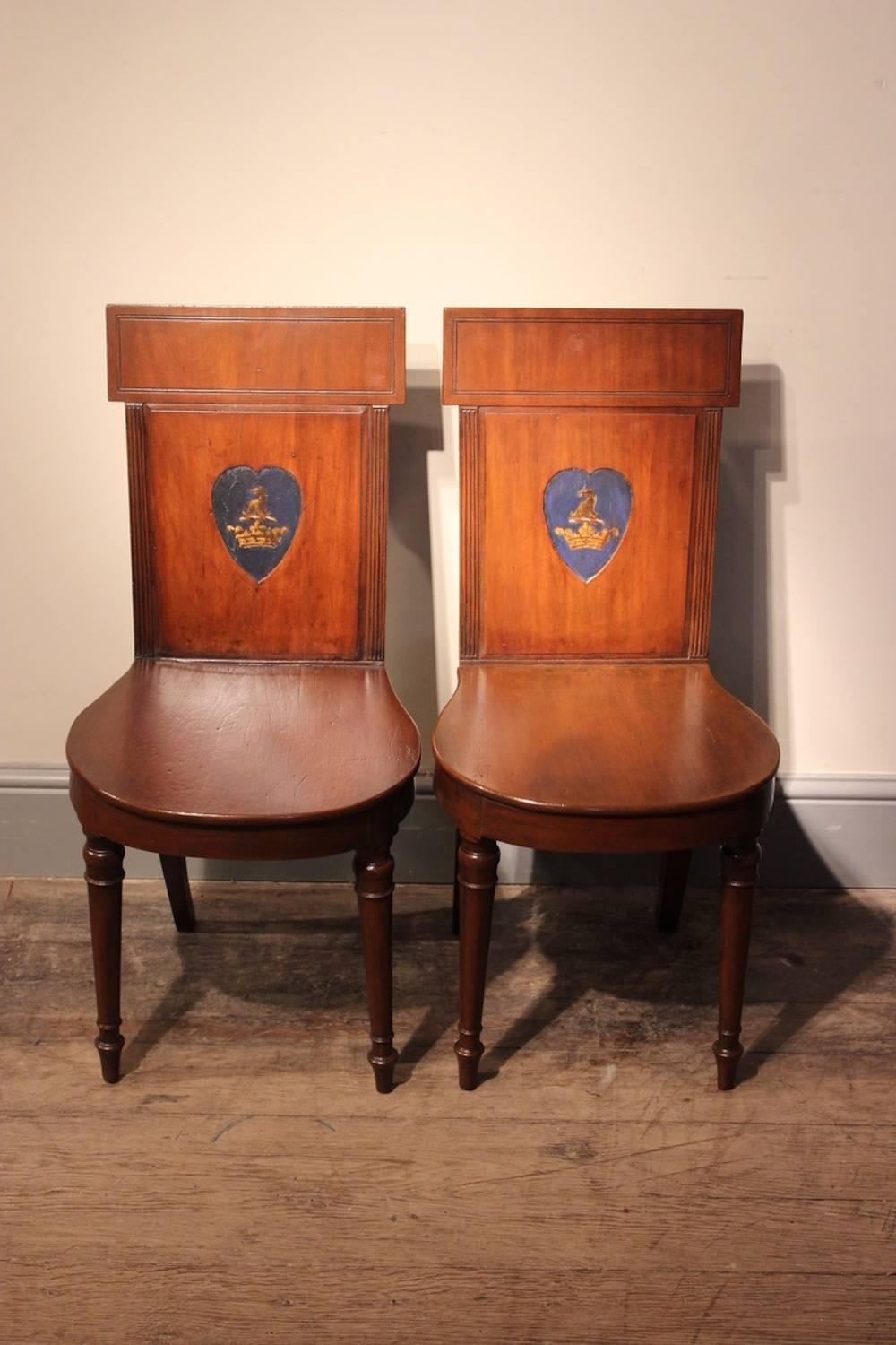 Pair of Regency Mahogany Hall Chairs, circa 1810 1