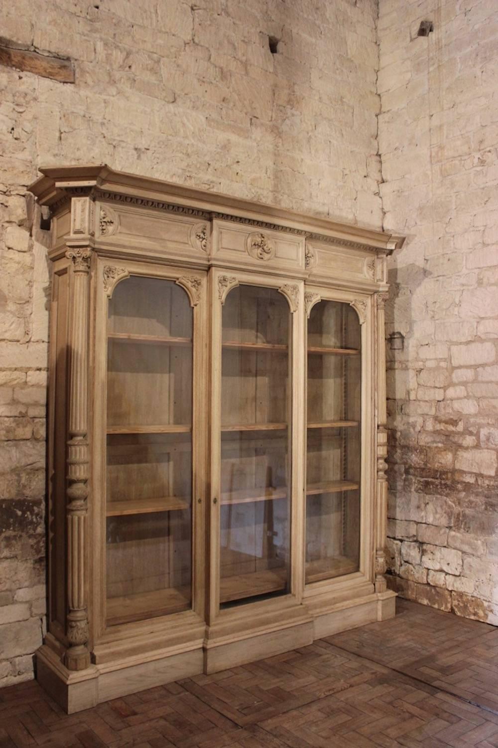 Large 19th Century Bleached Oak Country House Bookcase, circa 1860 2