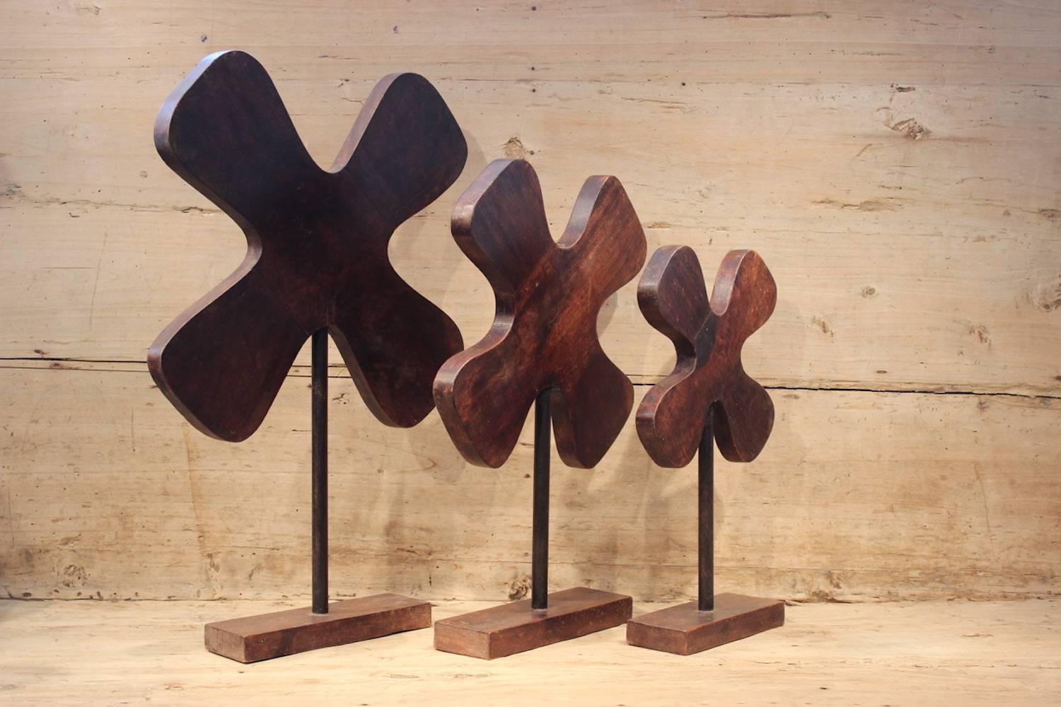 Hardwood 1960s Group of Three Wooden Profile Moulds
