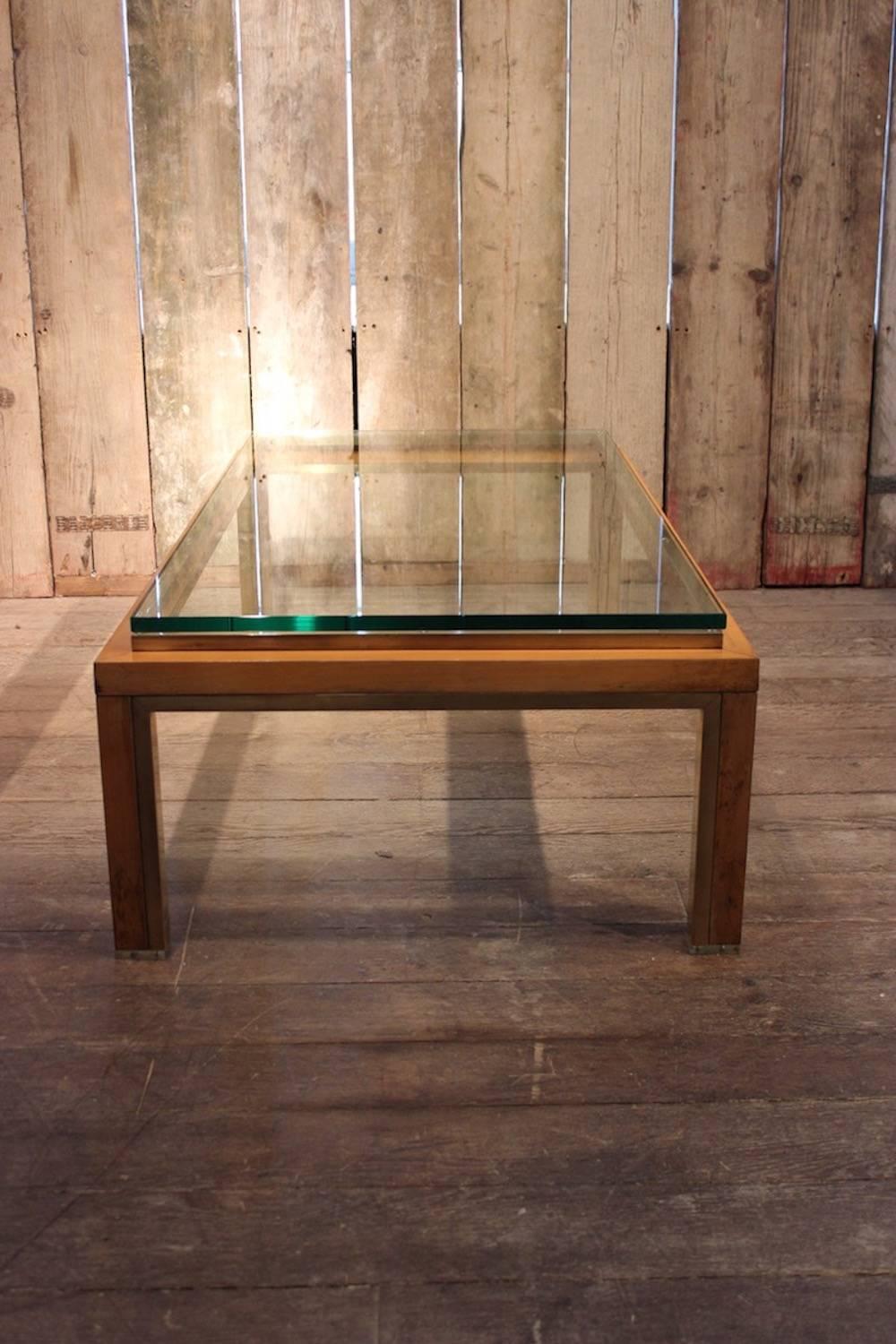 Late 20th Century Italian, 1970s Sycamore and Brass Coffee Table