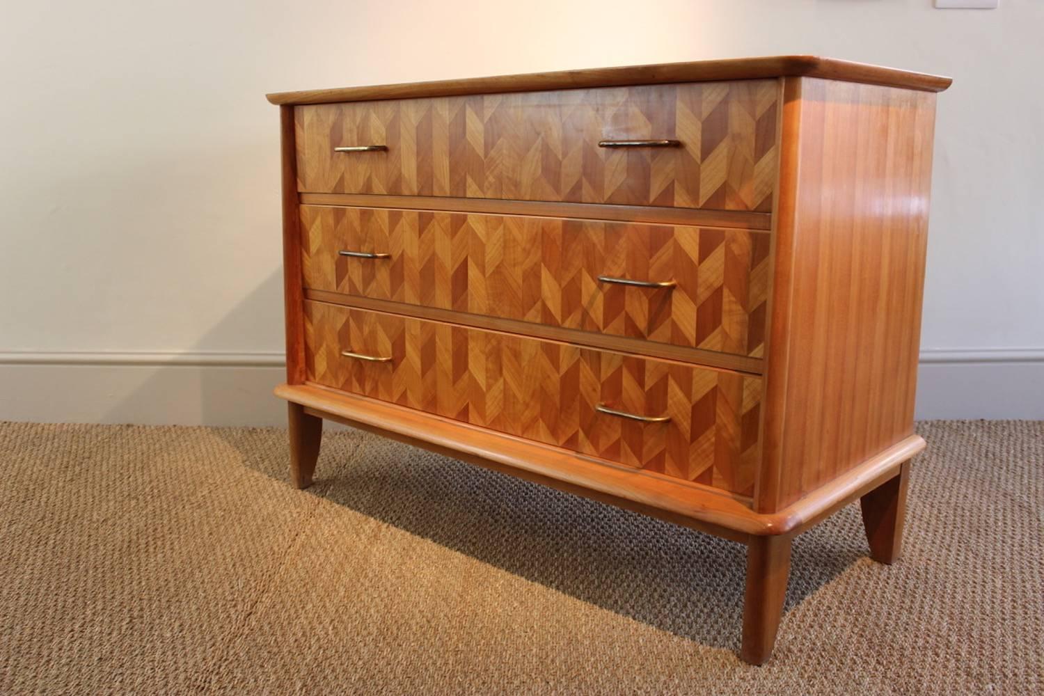 Mid-Century Modern 1950s French Parquetry Commode