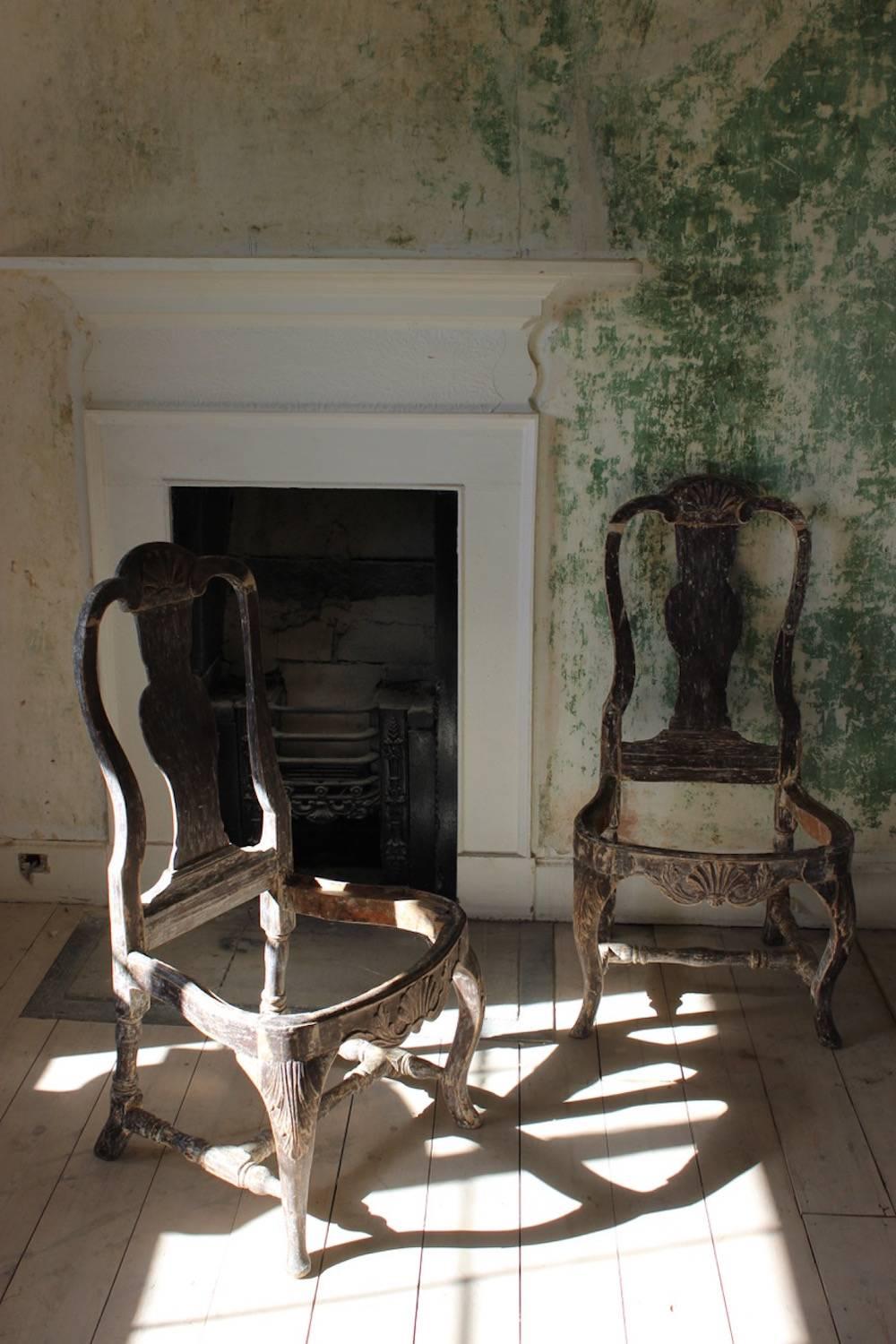 Pair of 18th Century, Swedish Side Chairs In Distressed Condition In Gloucestershire, GB