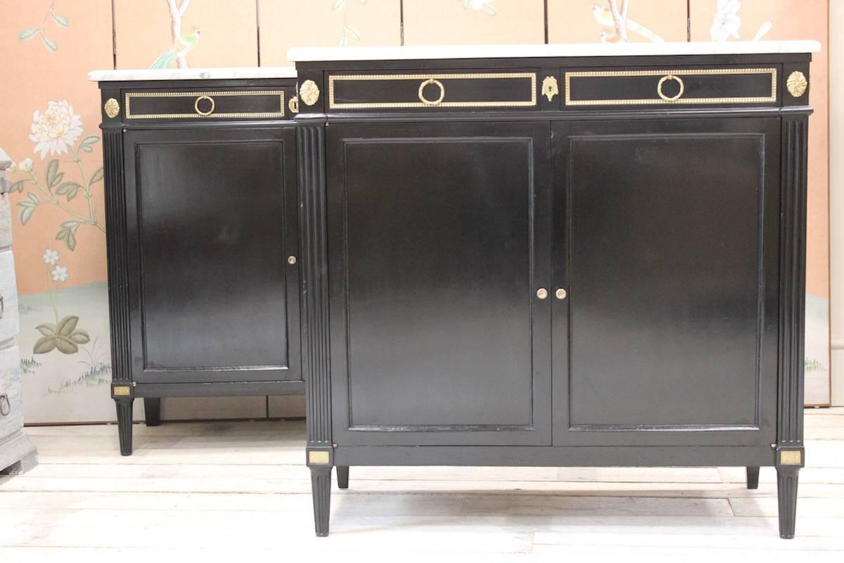 Pair of French Early 20th Century Ebonized Side Cabinets 2