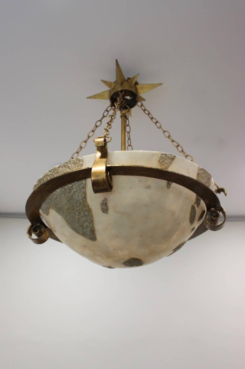 1960s-1970s Gilt Metal and Fibreglass Ceiling Light In Excellent Condition For Sale In Gloucestershire, GB