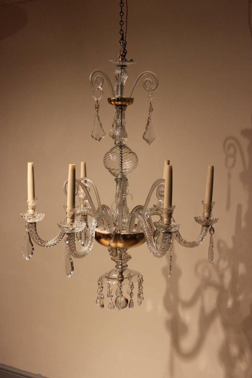 A fine quality six-arm cut and moulded glass chandelier, Spain, late 19th or early 20th century (recently rewired).
