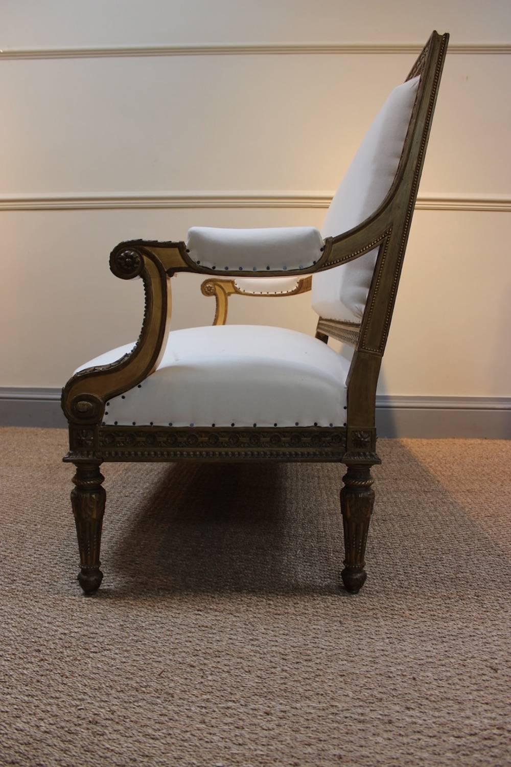 Calico 19th Century Louis XVI Style Giltwood Sofa