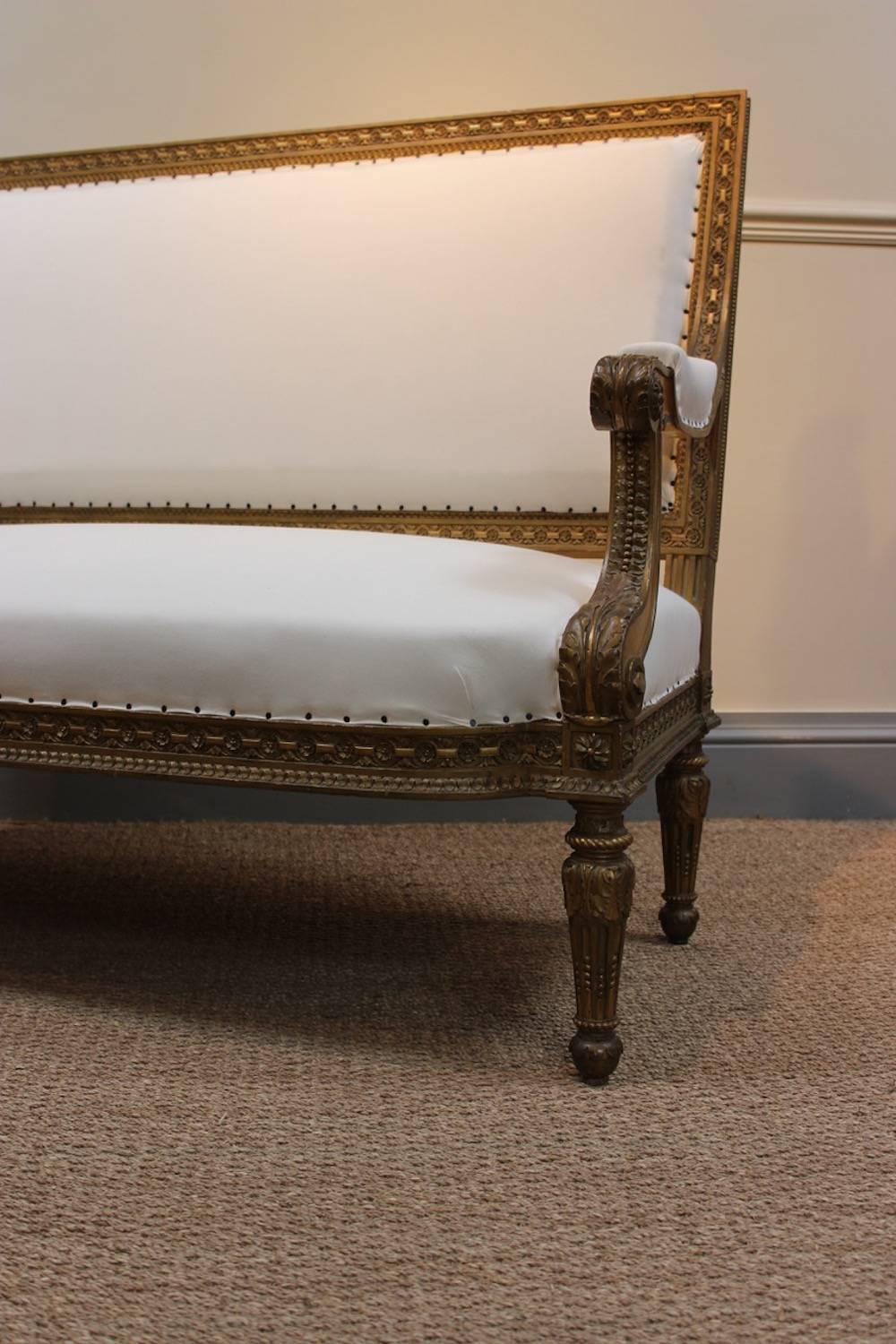 19th Century Louis XVI Style Giltwood Sofa 3