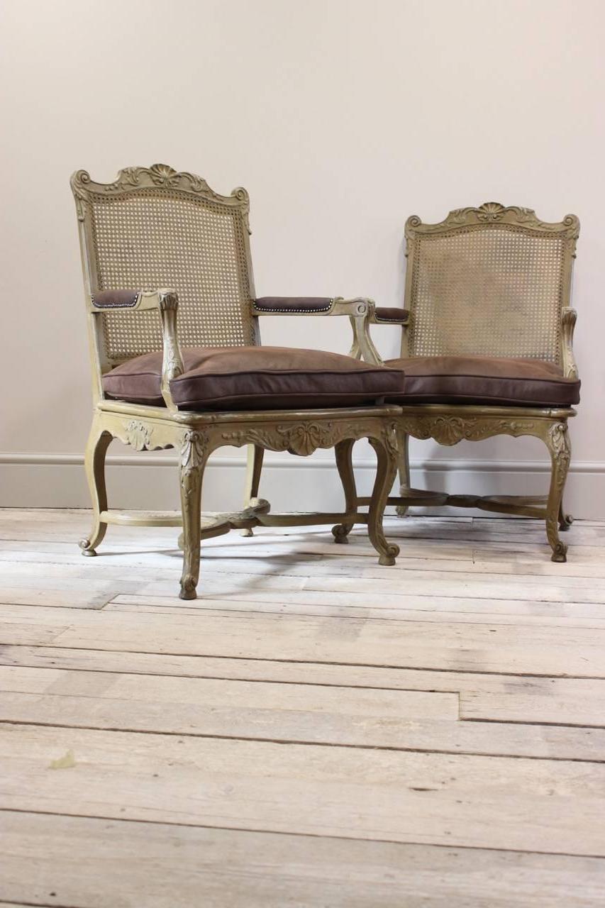 20th Century Pair of Louis XV Style Painted Armchairs