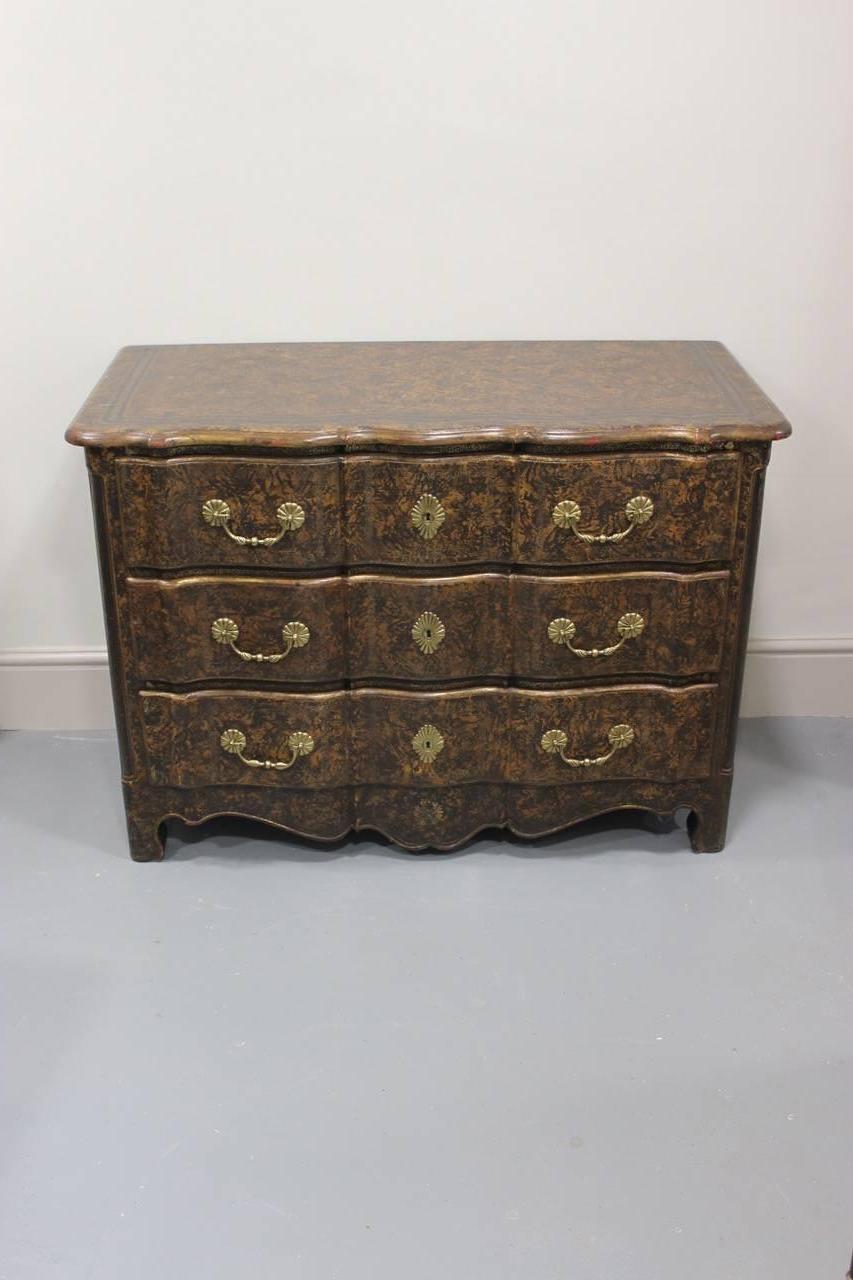 A very stylish and well-proportioned gilt-tooled and painted leather Louis XV style three drawer commode in the manner of Maison Jansen, French, 1950s.
 