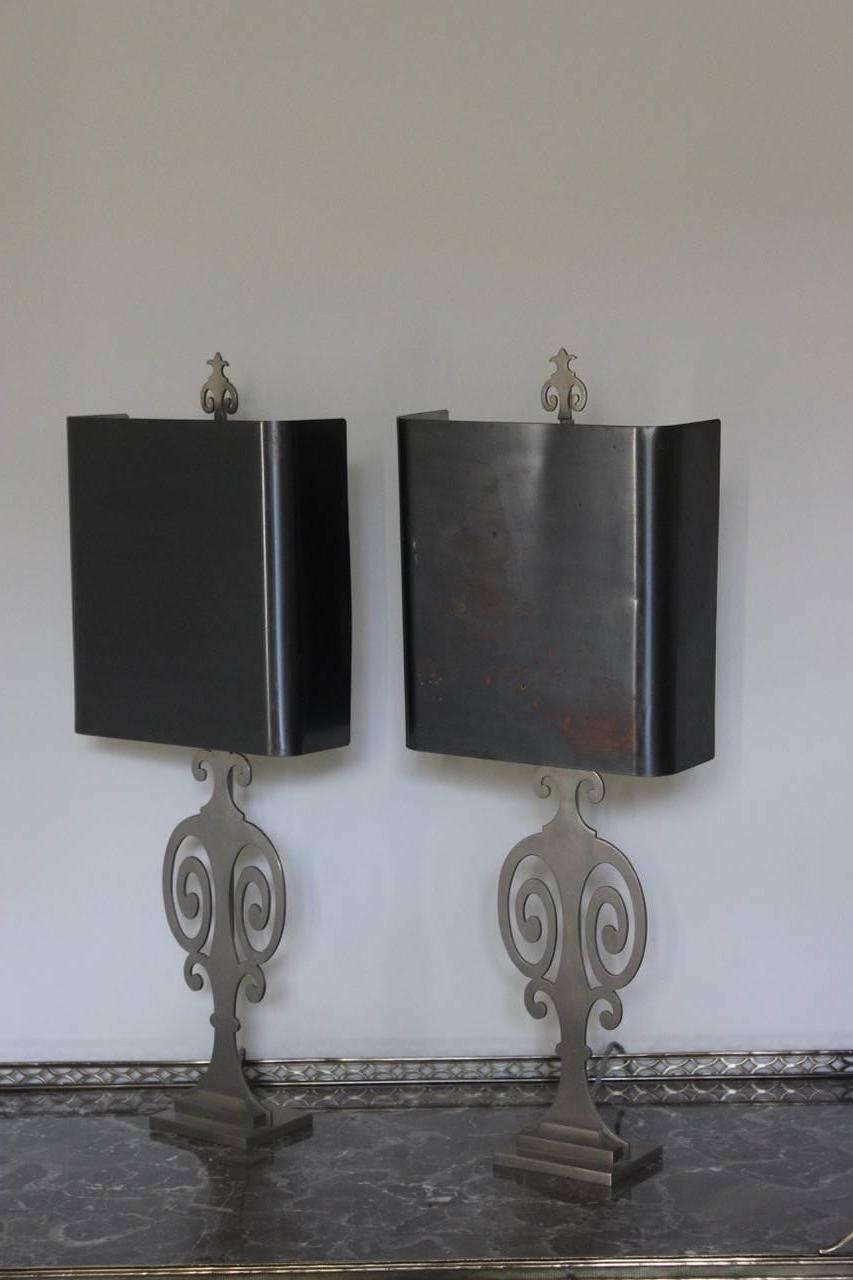 Pair of 1960s Steel Maison Charles Silhouette Table Lamps In Good Condition In Gloucestershire, GB