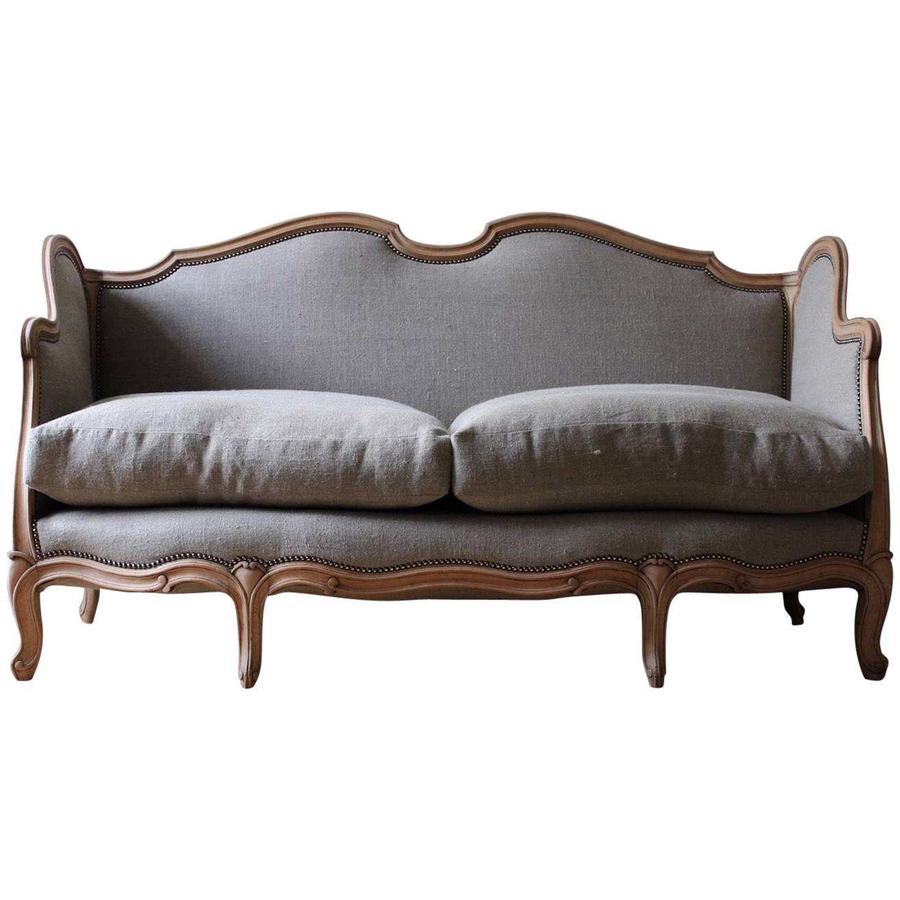 French Louis XV Style Linen Sofa, circa 1900 For Sale