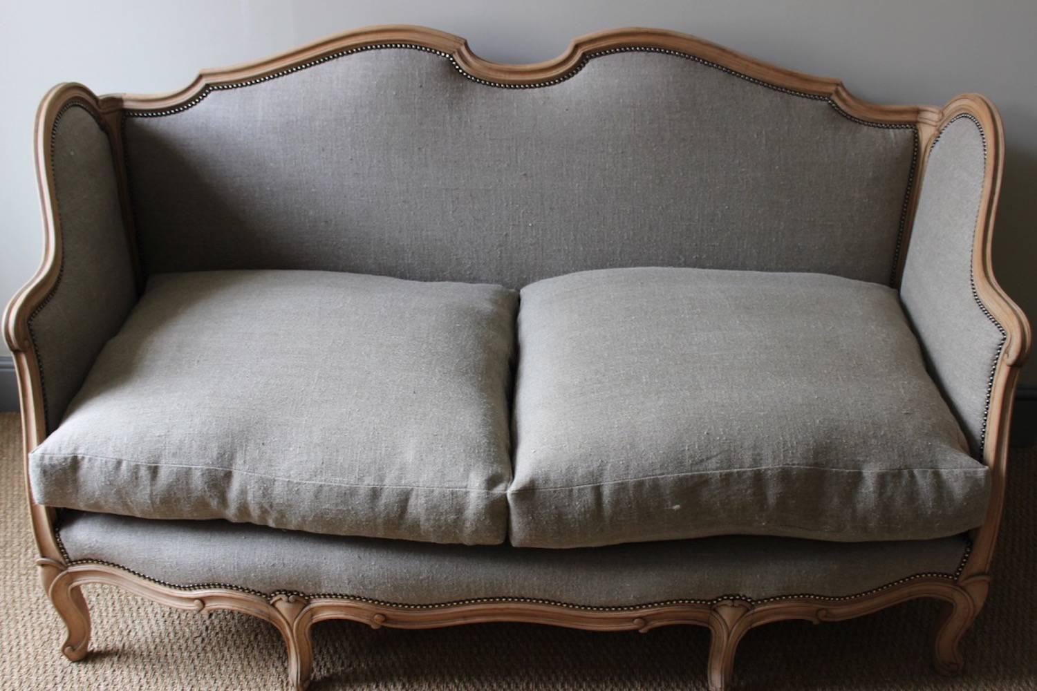 19th Century French Louis XV Style Linen Sofa, circa 1900 For Sale
