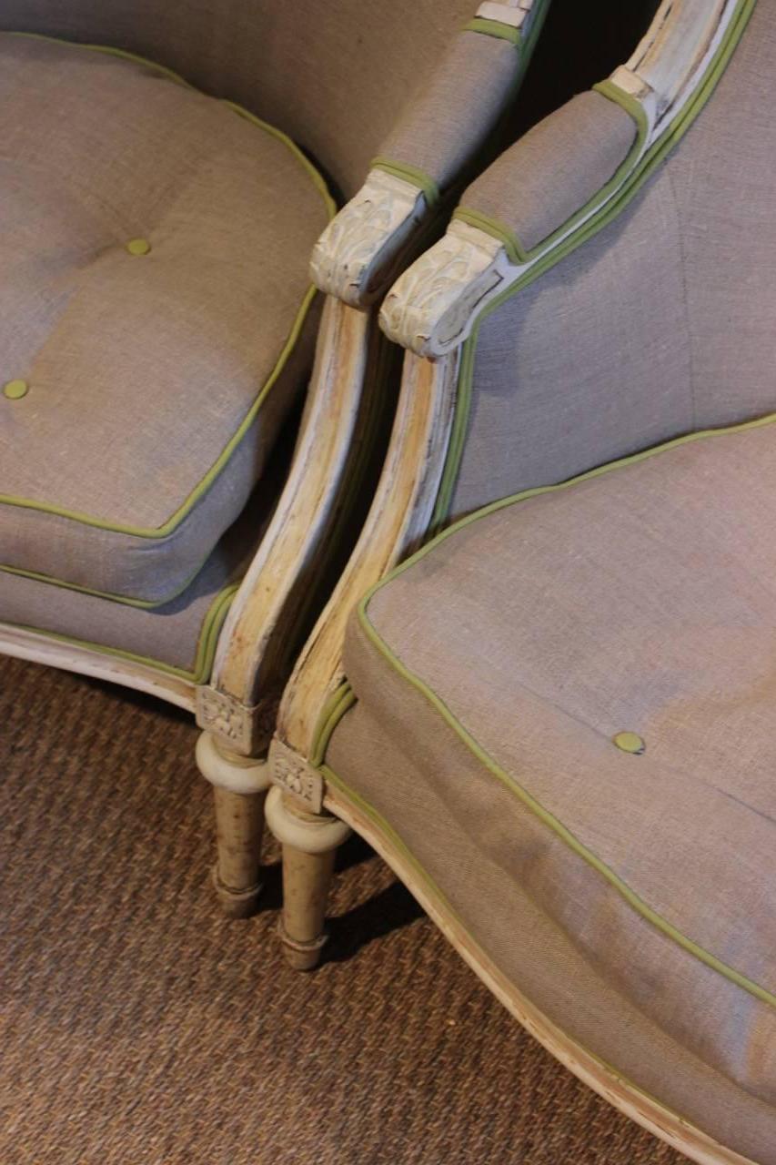 Hand-Painted Pair of 19th Century French Painted Armchairs