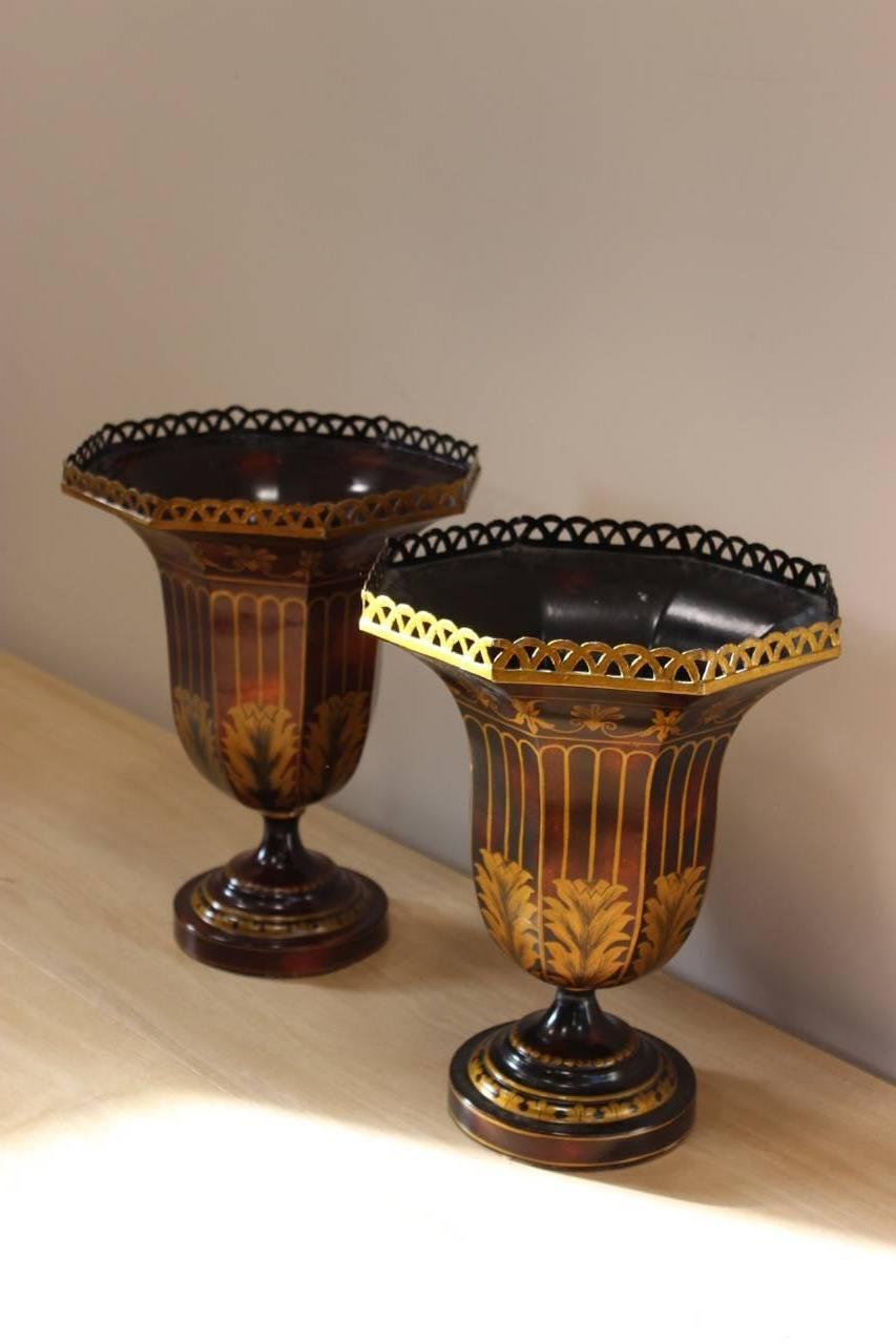 20th Century Pair of 1960s Italian Japanned Tole Urns