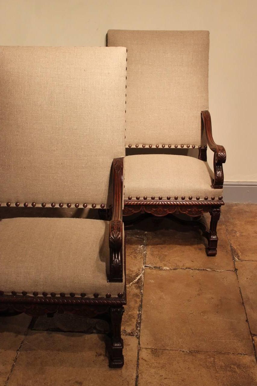 Pair of 19th Century French Carved Walnut Armchairs In Excellent Condition In Gloucestershire, GB