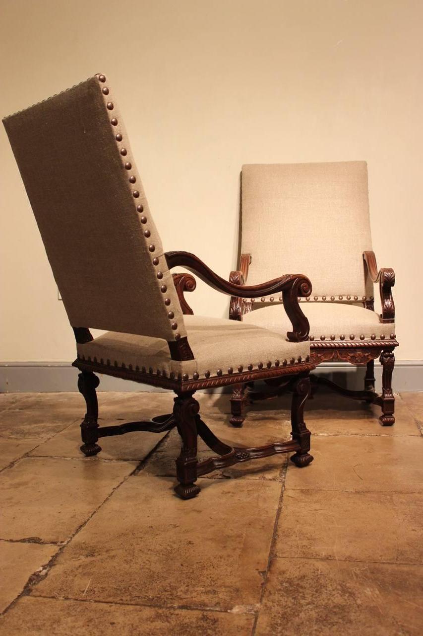 Upholstery Pair of 19th Century French Carved Walnut Armchairs