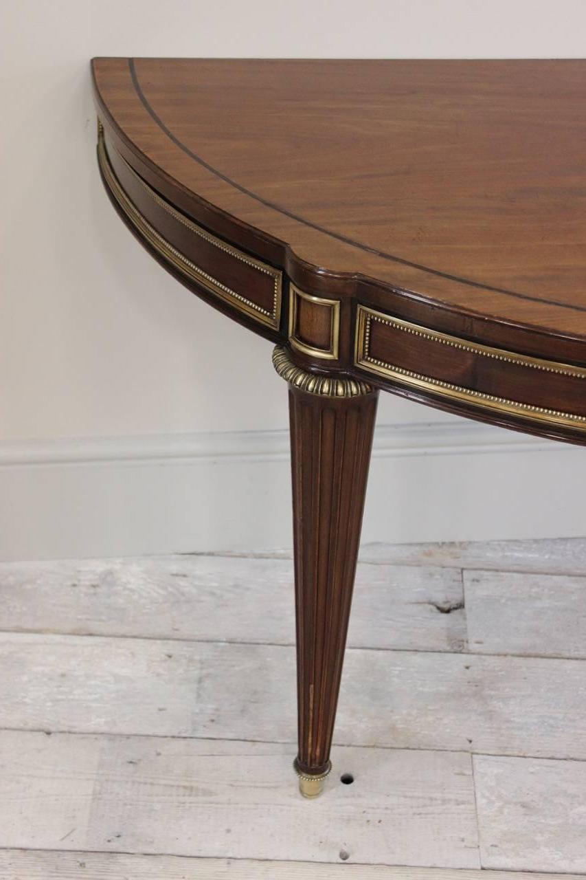 Pair of Louis XVI Style D-End Mahogany Console Tables 1