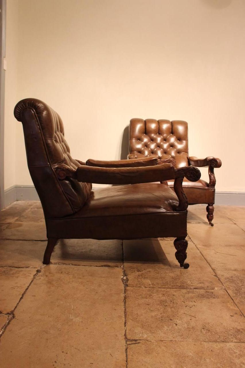 English Pair of 19th Century Leather Armchairs