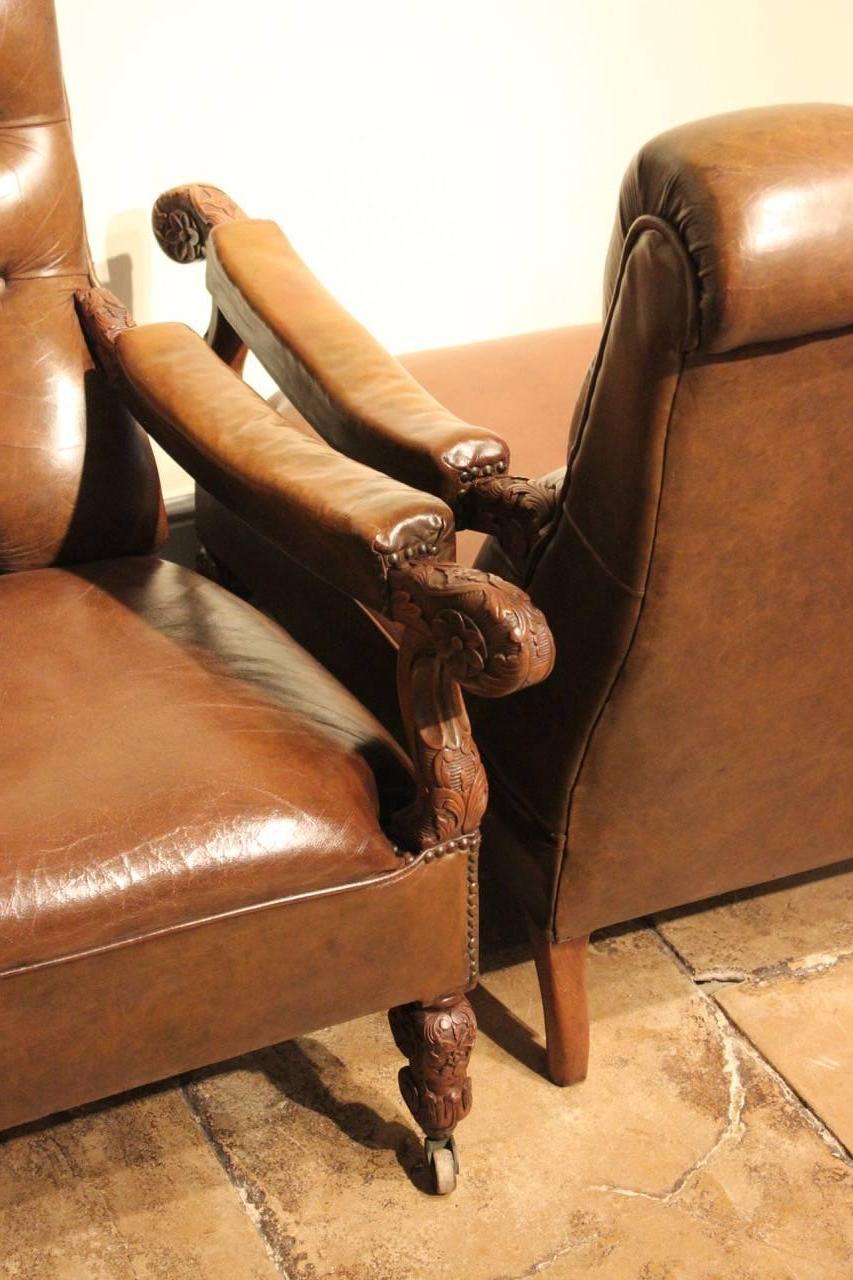Pair of 19th Century Leather Armchairs 1