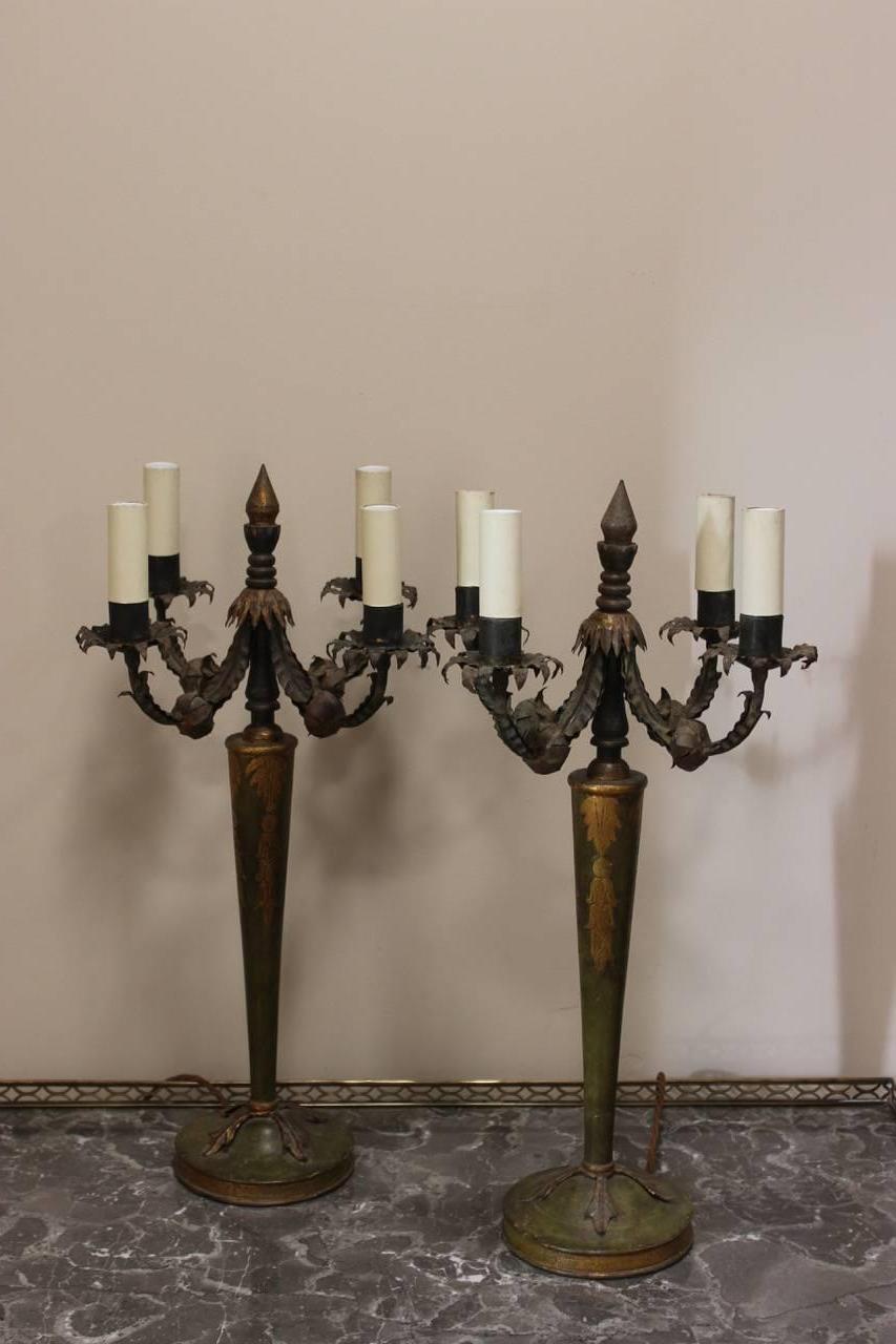 20th Century Pair of 1930s Italian Painted Table Lamps For Sale