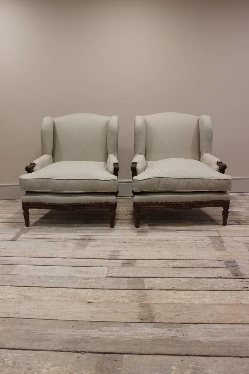French Pair of Louis XVI Revival Walnut Armchairs
