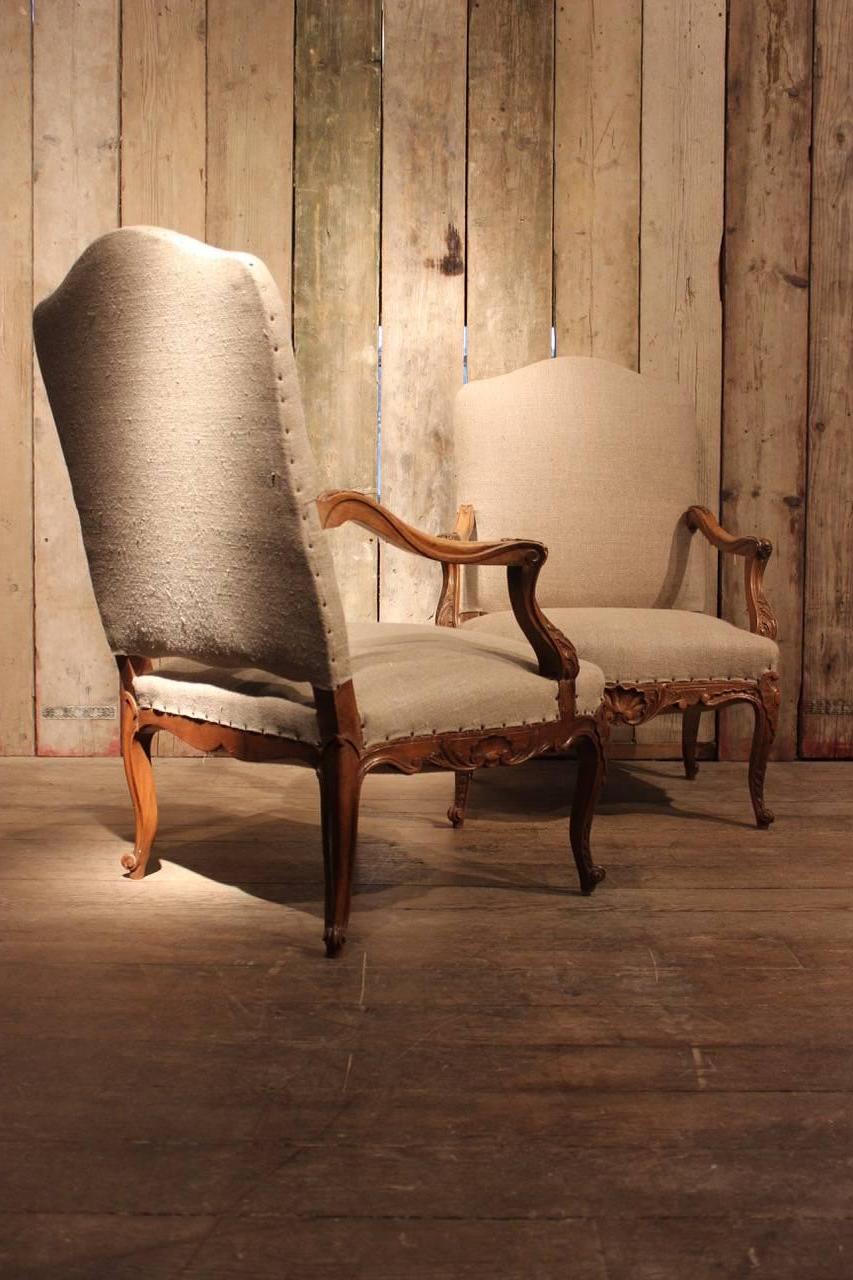 Upholstery Pair of French Walnut Armchairs, circa 1900