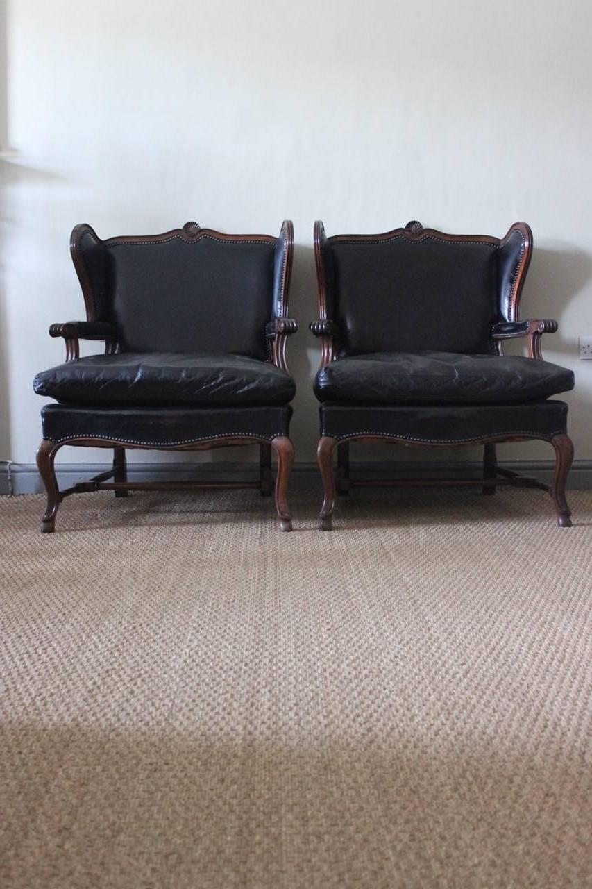 Rococo Revival Comfortable Pair of 1930s French Library Armchairs