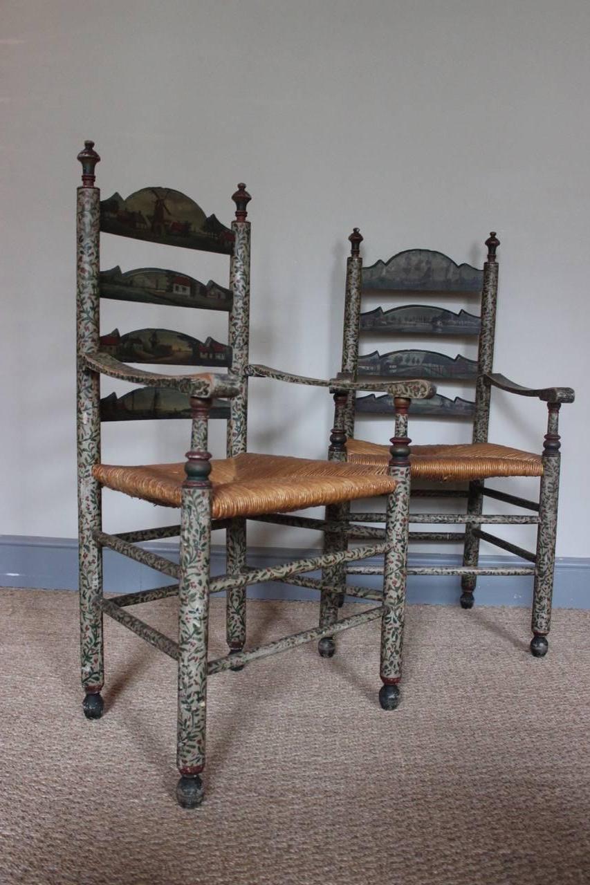 Decorative Pair of 19th Century Dutch Painted Armchairs In Excellent Condition In Gloucestershire, GB