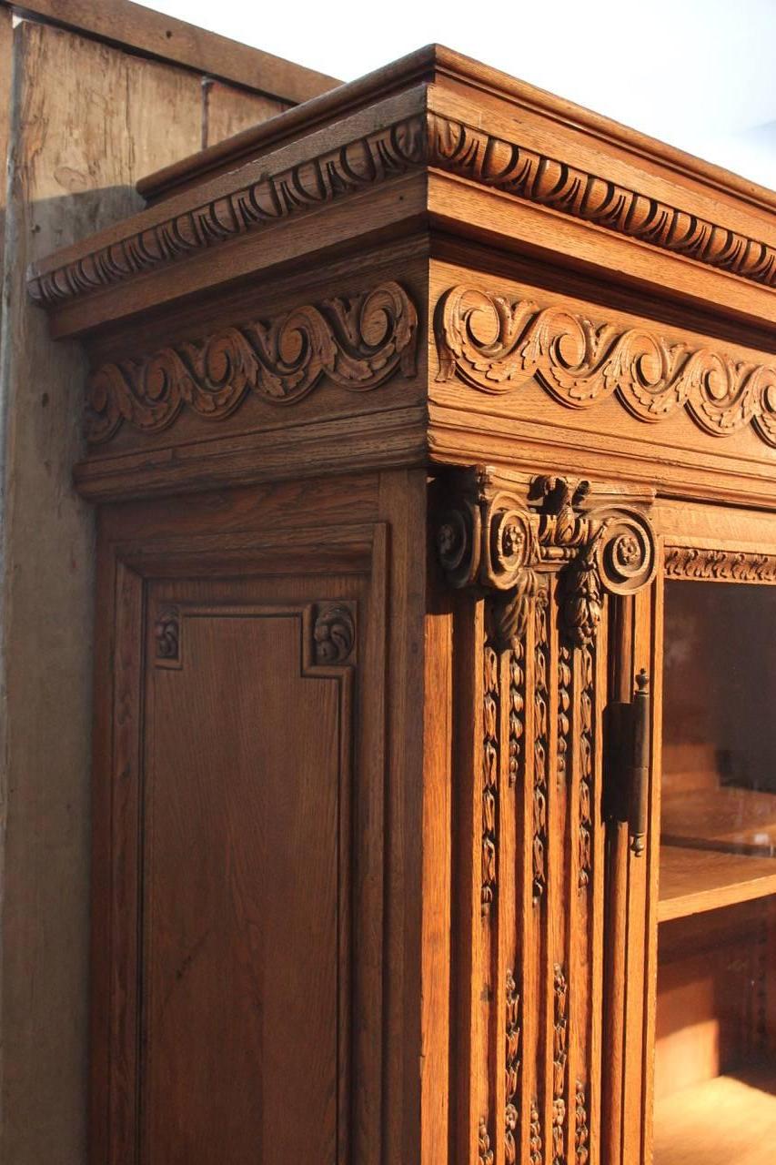 Impressive 19th Century French Carved Oak Bookcase 3