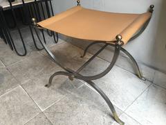 Maison Charles Pair of Bronze, Steel and Leather Folding Pure Pair of Stools