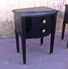 Maison Jansen Refined Pair of Black Lacquered Bedsides or Side Tables
