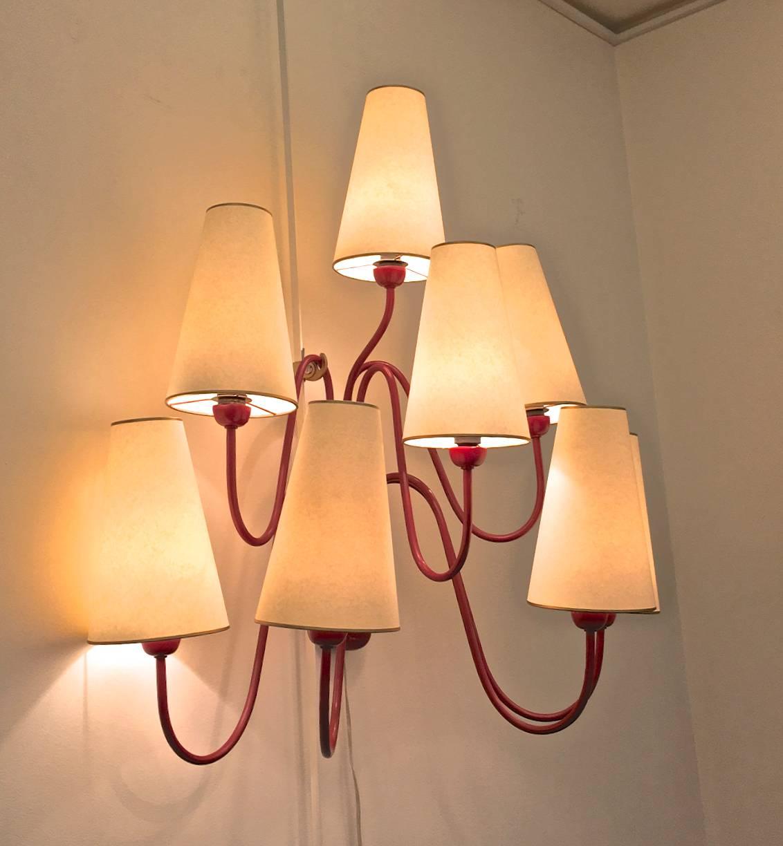 Jean Royère Red Eight-Light Sconces, Model 