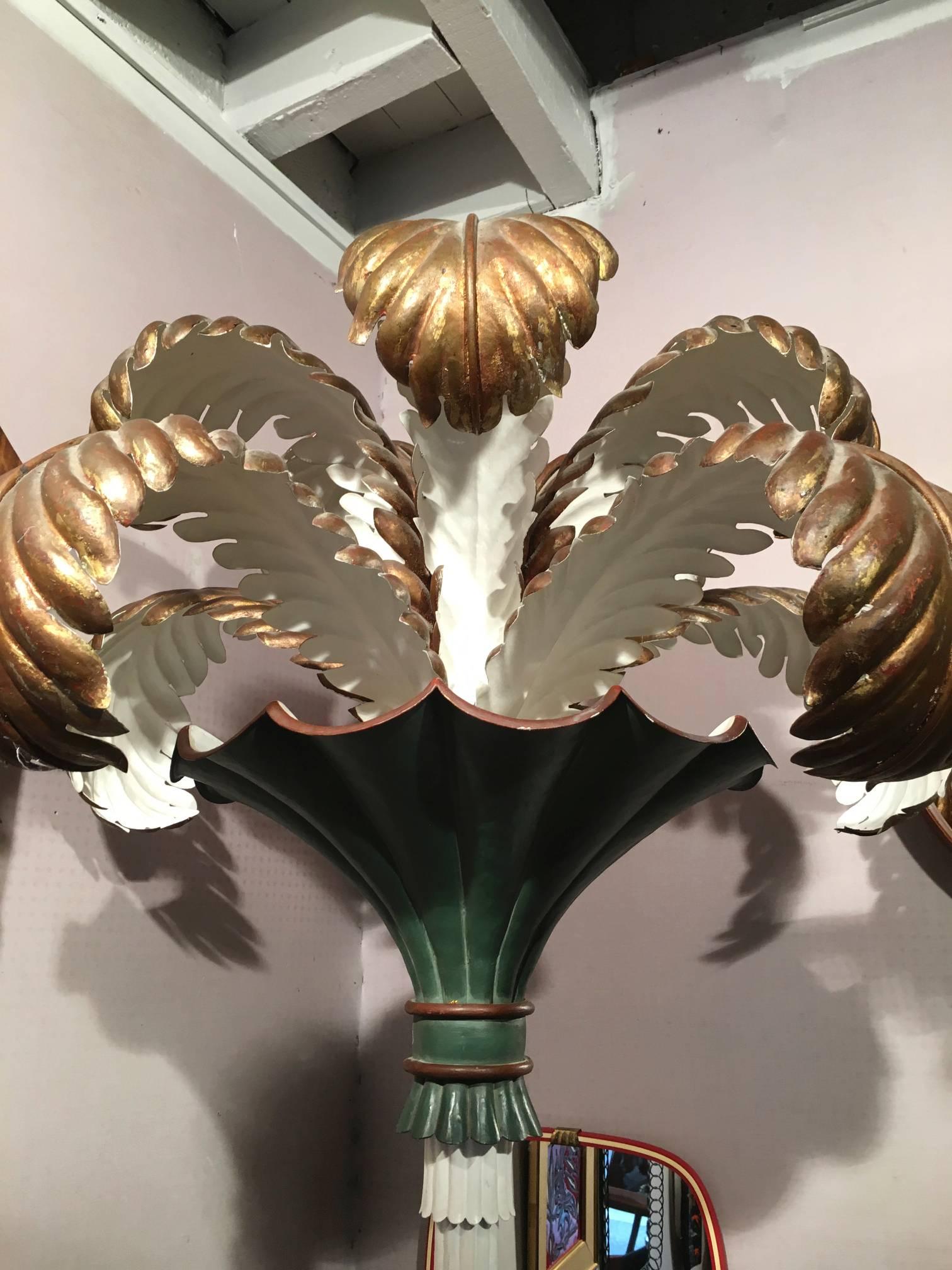 Maison Baguès Rare Baroque Floor Lamp with Tole Painted Leaves For Sale 1