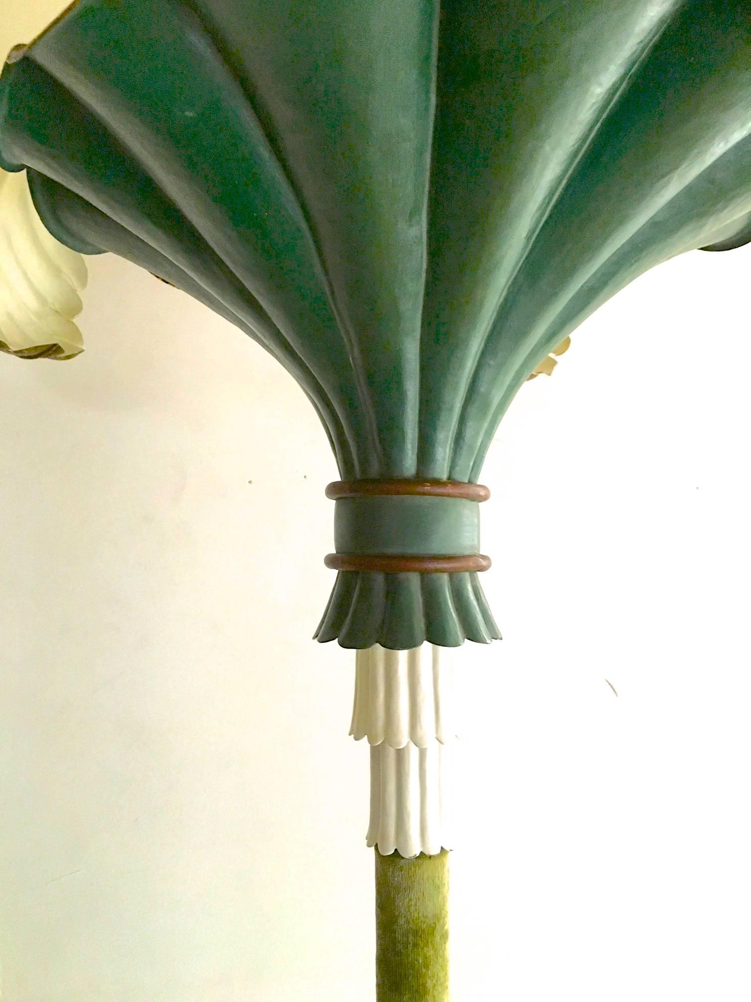 Repoussé Maison Baguès Rare Baroque Floor Lamp with Tole Painted Leaves For Sale