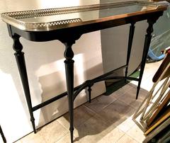 Maison Jansen Refined Black Lacquered Console with Silvered Top, 1940s