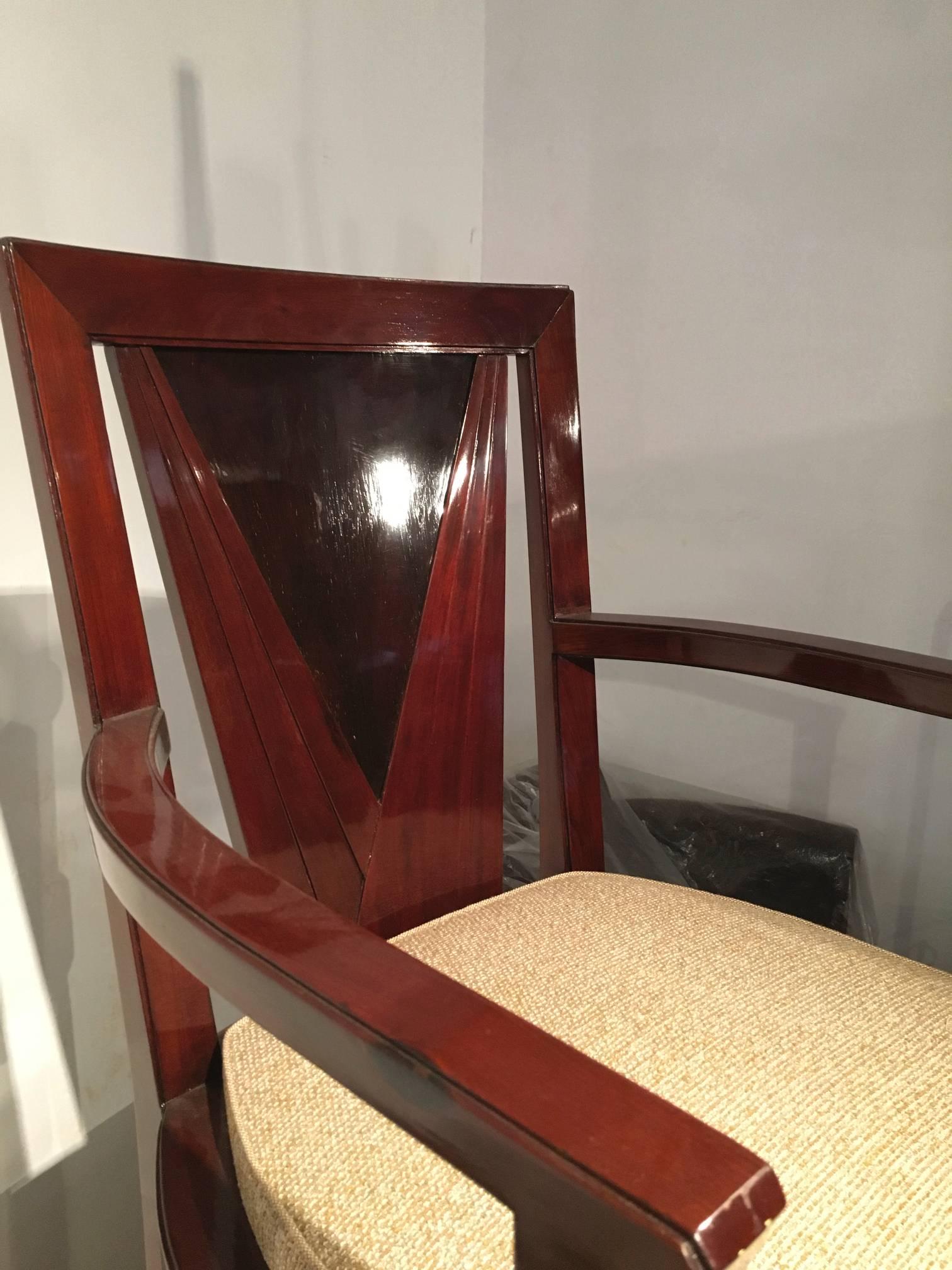 Maison Dominique Rarest Stamped Desk Chair in Mahogany and Makassar In Excellent Condition For Sale In Paris, ile de france