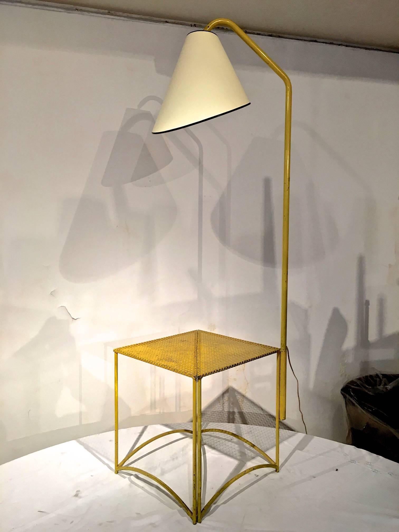 Mathieu Matégot Attributed Unseen Coffee Table and Floor Lamp, Perforated Iron In Good Condition For Sale In Paris, ile de france