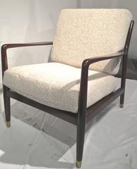 Arne Vodder Pair of Lounge Chairs with Tapered Gold Metal End Leg, Newly Covered