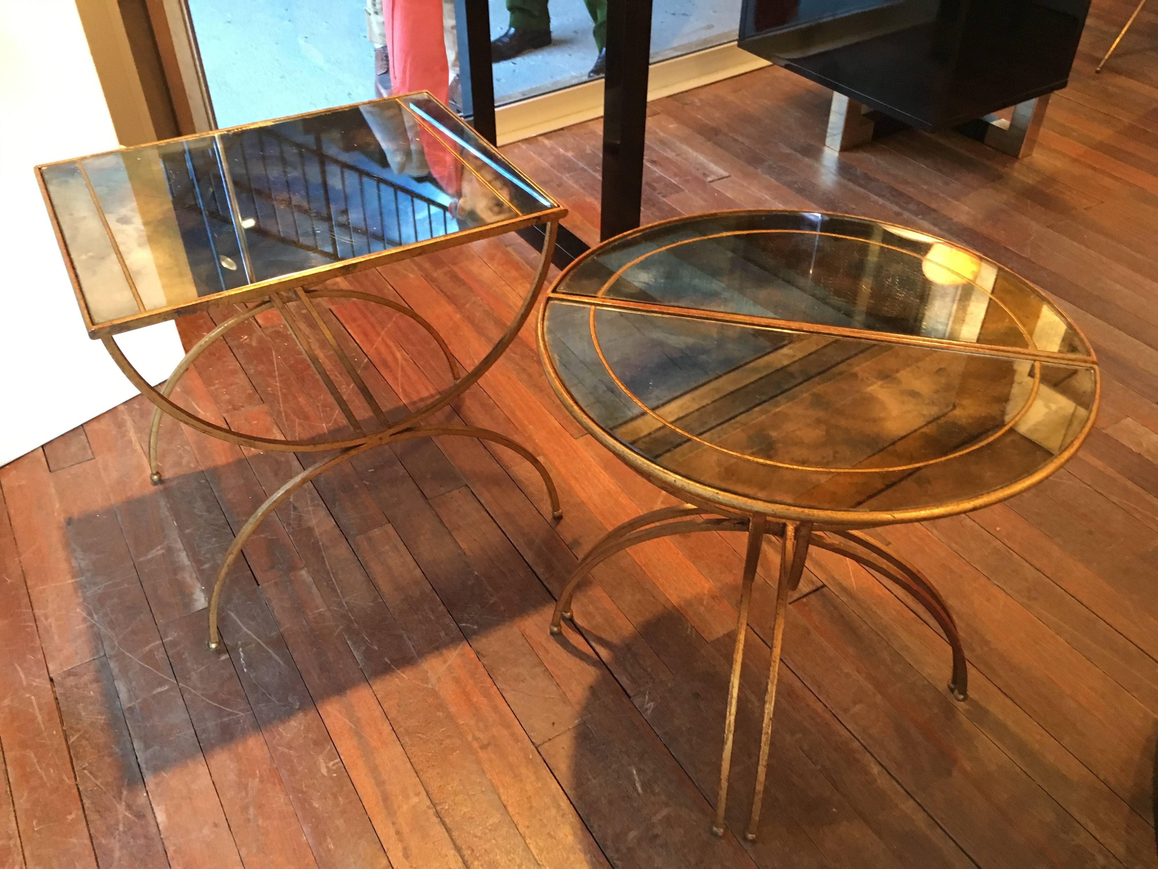 Maison Baguès Semi-Sphere Gold Leaf Iron Three-Part Coffee Table For Sale 3
