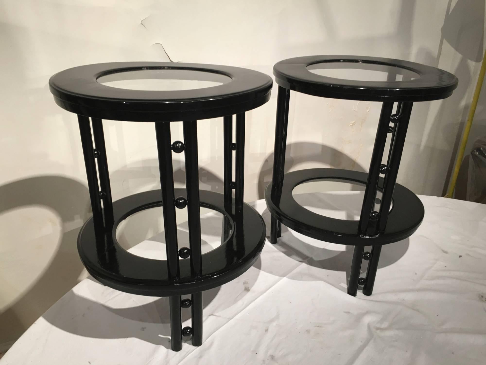 Austrian Josef Hoffmann Pair of Secession Two-Tier Side Tables in Black Lacquer For Sale