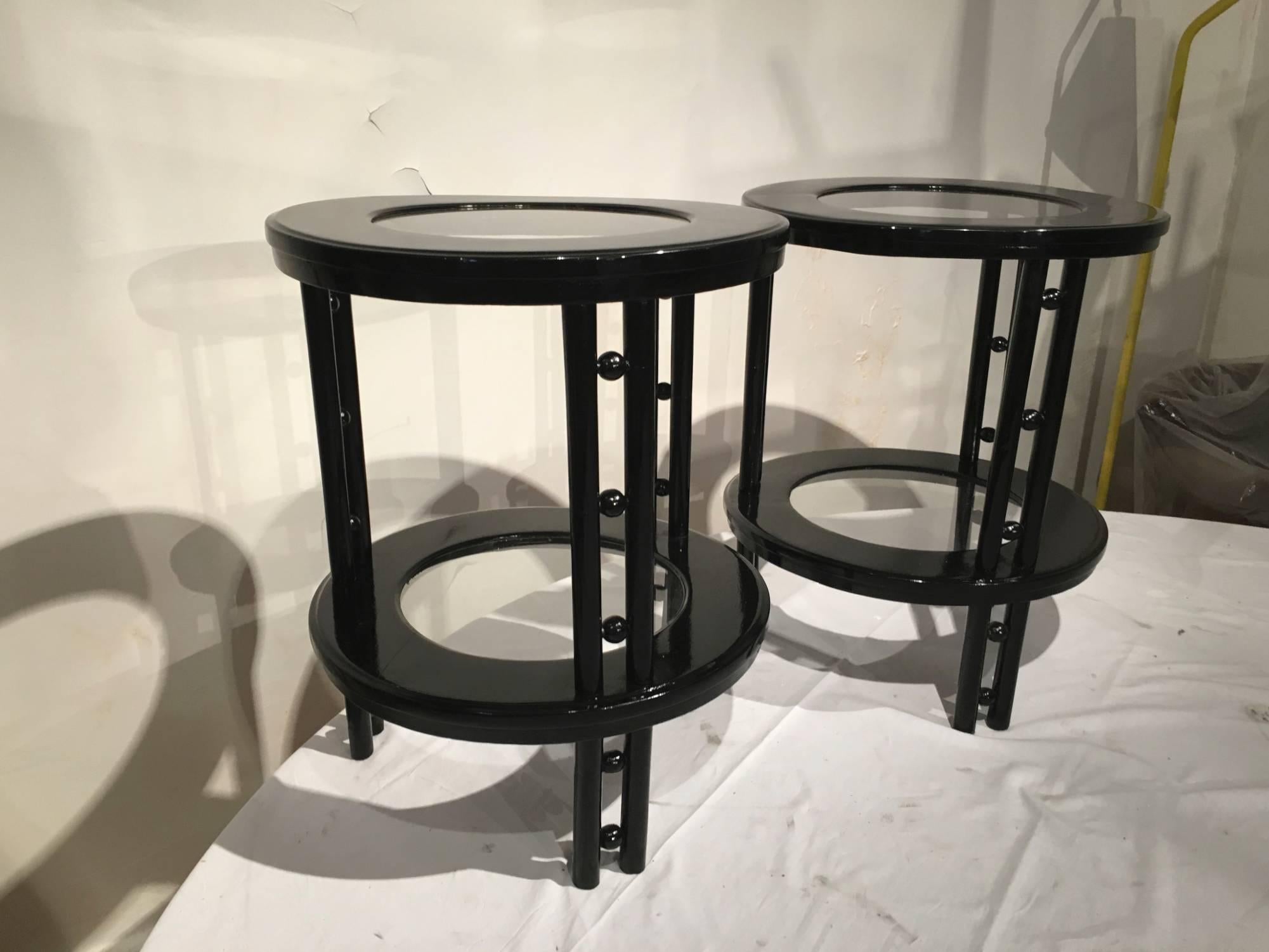 Vienna Secession Josef Hoffmann Pair of Secession Two-Tier Side Tables in Black Lacquer For Sale