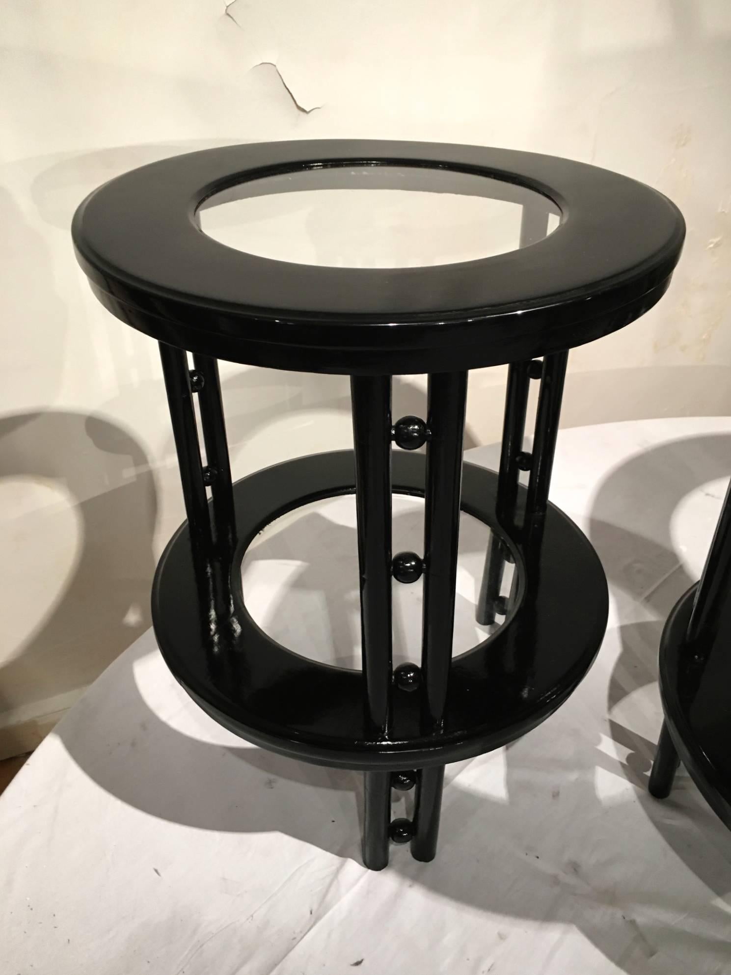Josef Hoffmann Pair of Secession Two-Tier Side Tables in Black Lacquer For Sale 2