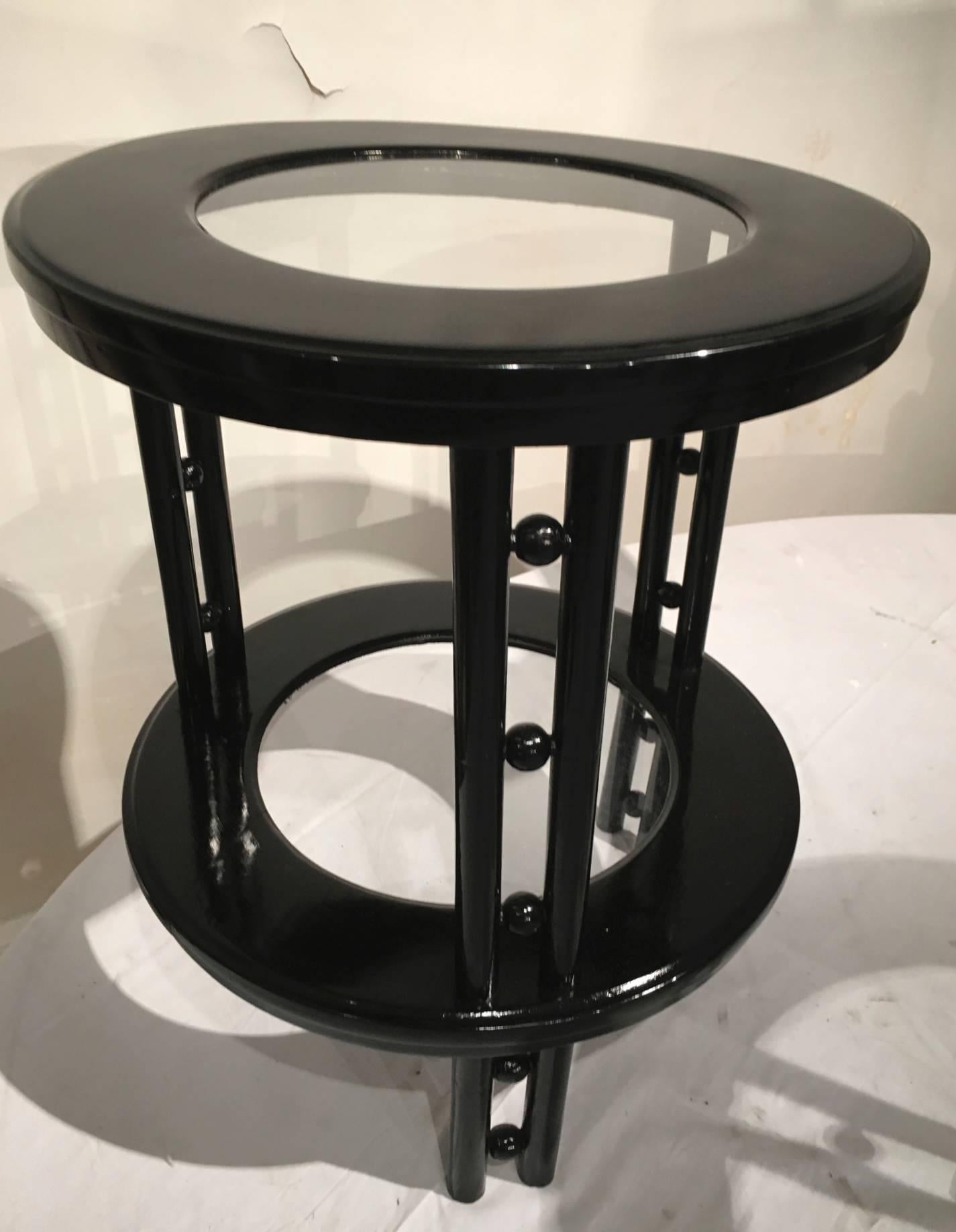 Wood Josef Hoffmann Pair of Secession Two-Tier Side Tables in Black Lacquer For Sale