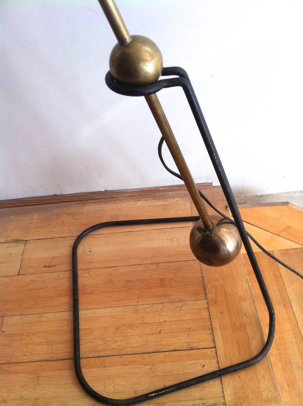 Mid-20th Century Reclining Floor Lamp, style of Pierre Guariche, in Iron and Brass For Sale