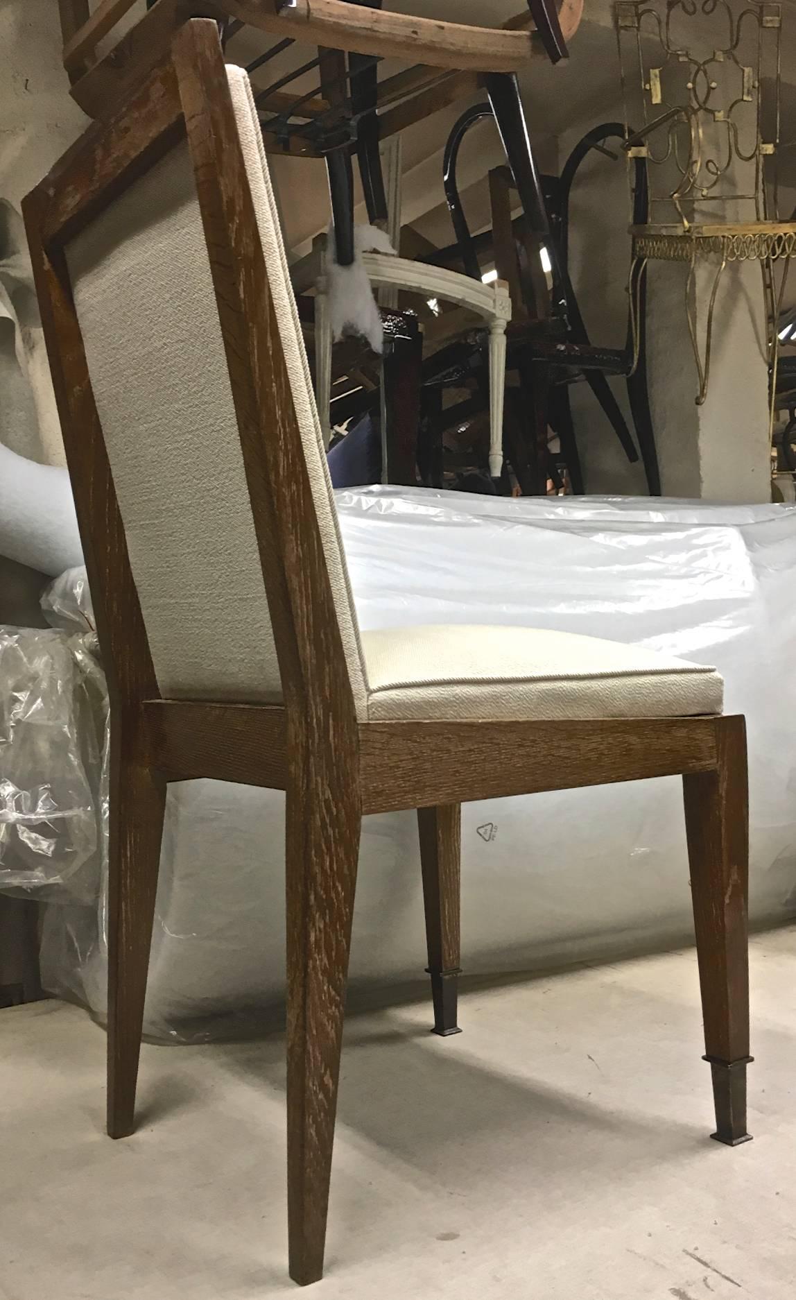 Mid-Century Modern Marc Duplantier Set of Six Oak Cerused Dining Chairs with Neoclassic End Leg For Sale