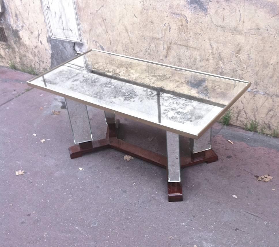 Mid-20th Century Jules Leleu Signed and Documented Mirrored Coffee Table