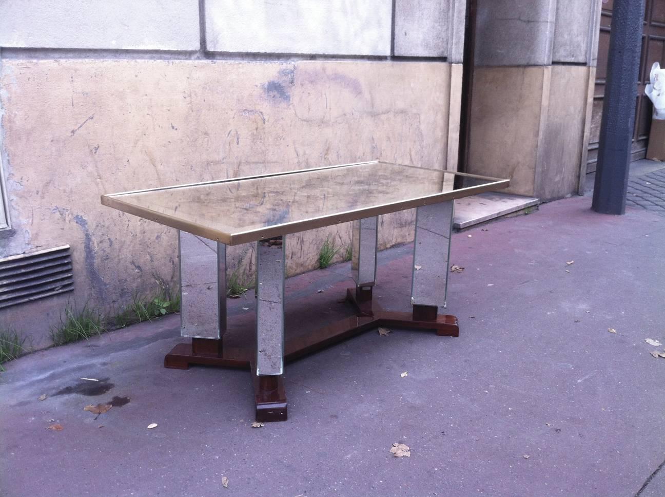 Jules Leleu signed and documented mirrored coffee table.