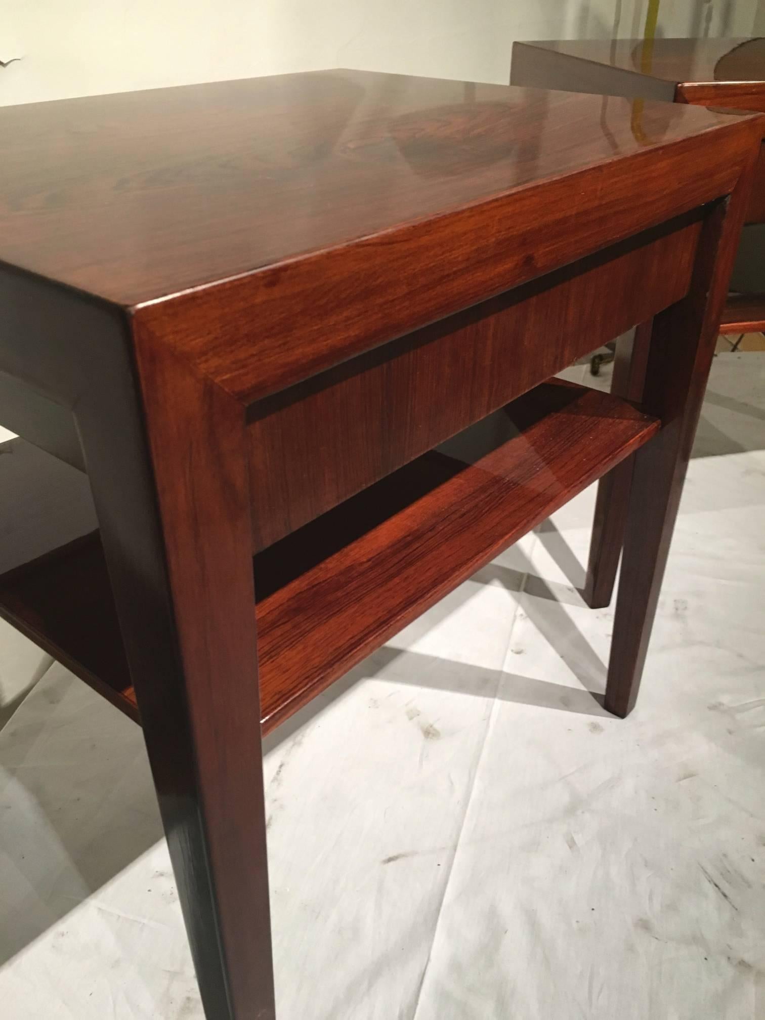 Mid-20th Century Severin Hansen Rosewood Two-Tier on Drawer Pair of Side Tables or Nightstands