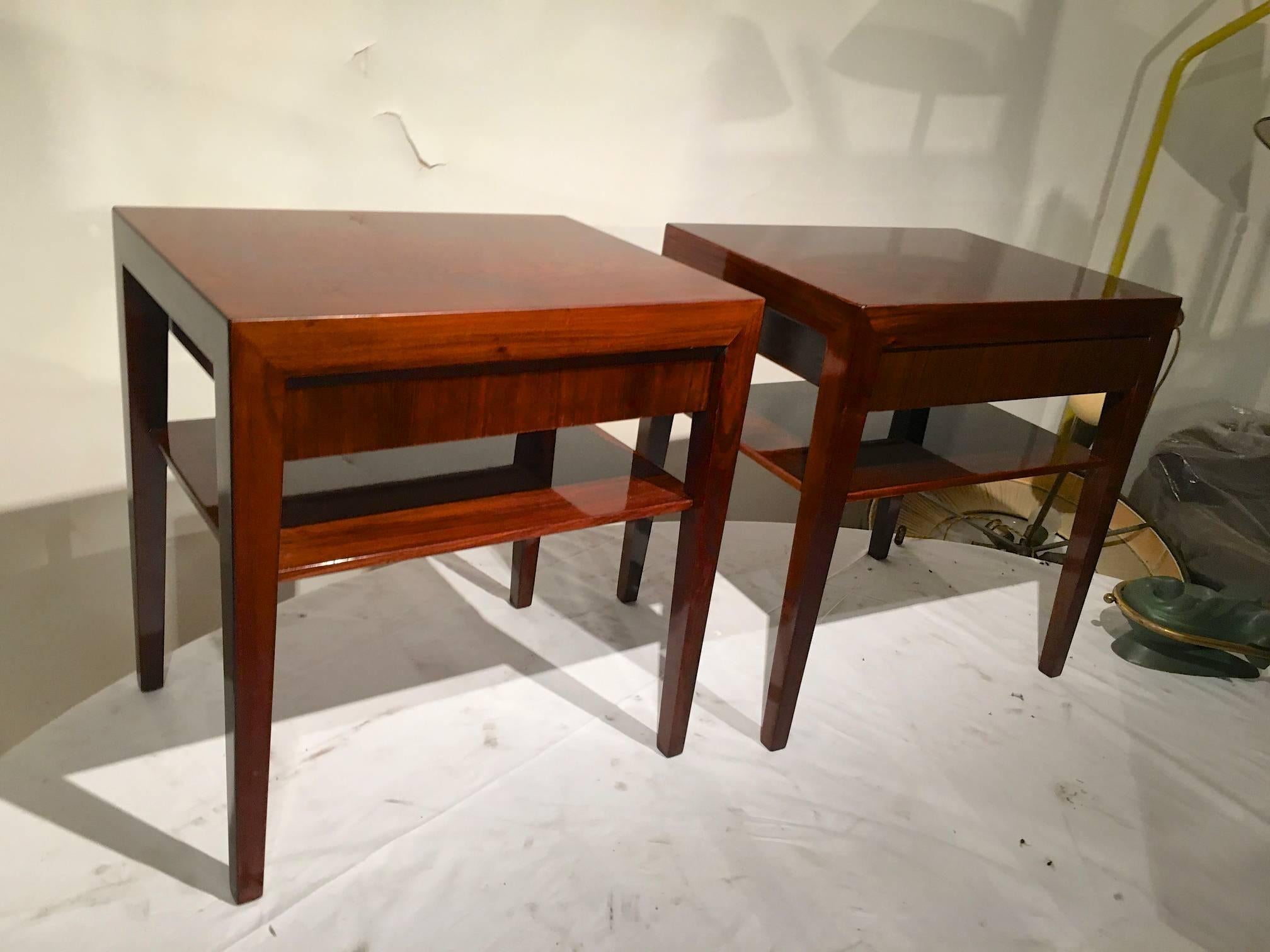 Mid-Century Modern Severin Hansen Rosewood Two-Tier on Drawer Pair of Side Tables or Nightstands