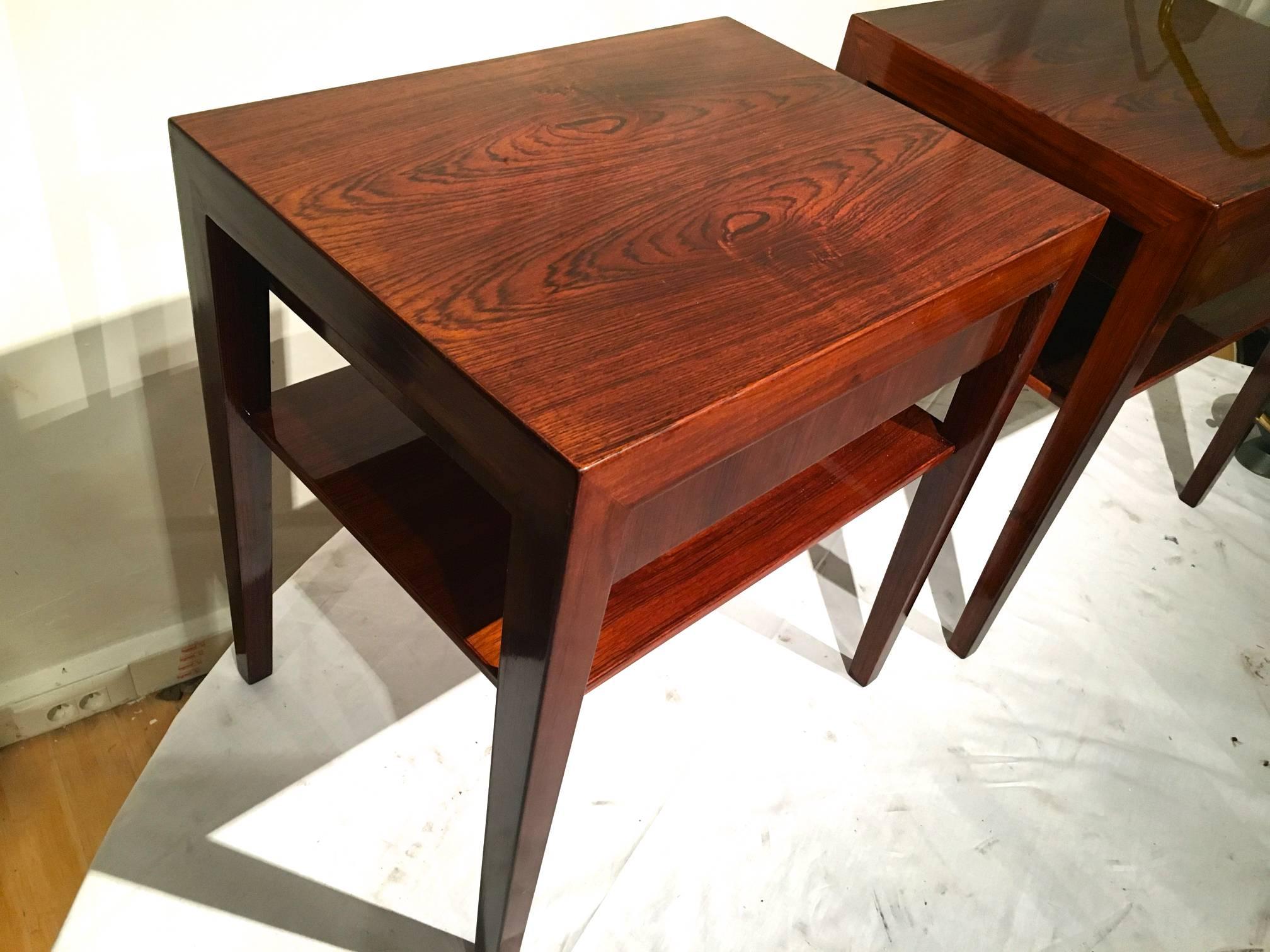 Danish Severin Hansen Rosewood Two-Tier on Drawer Pair of Side Tables or Nightstands